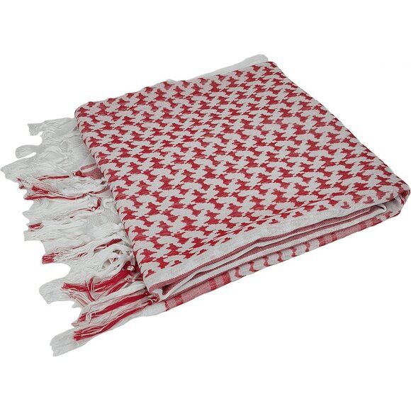 Men's White/Red Military Shemagh Tactical Desert Cotton Keffiyeh Scarf Wrap - Picture 3 of 7